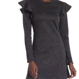 Free Generation‎ Charcoal Gray Ruffle Sleeve Long Sleeve Knit Dress Size L